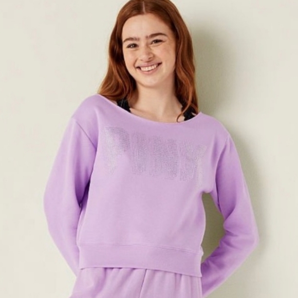 Vs pink lavender bling off the shoulder sweatshirt, size xl. NWT. - Picture 4 of 6